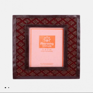 Maroon Appliqued Leather Photo Frame - Medium